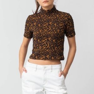 Vans NWT Dusk Brown Leopard Jacquard Mock Neck Crop Top XS